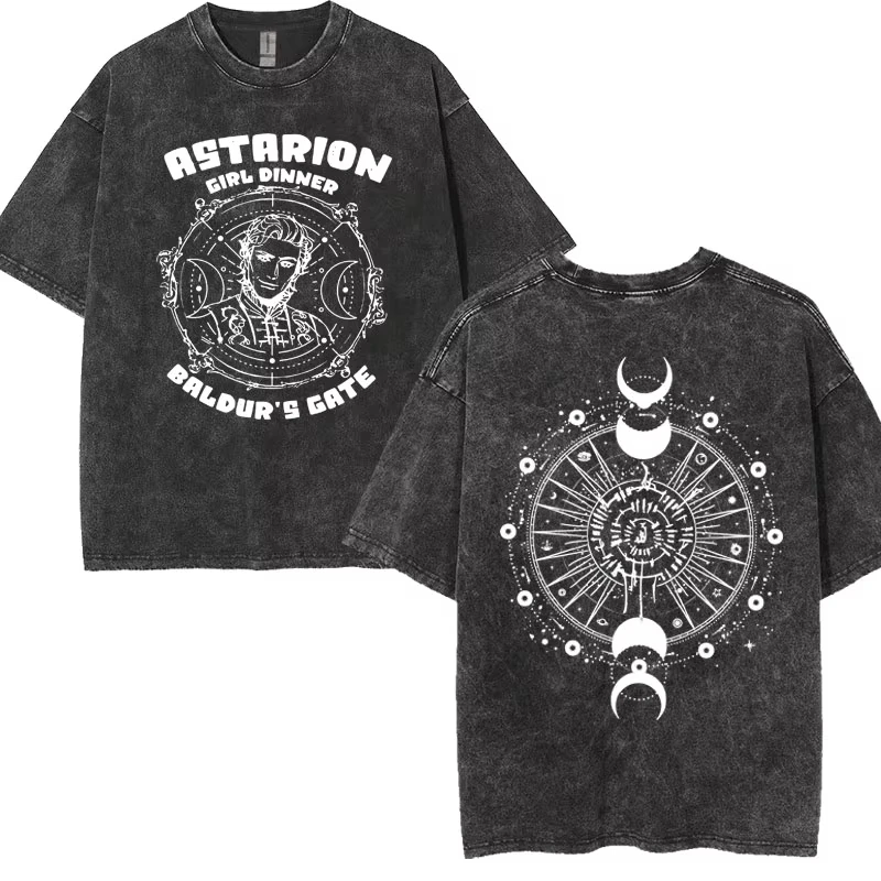 Camisetas limitada de Astarion The Pale ELF Baldurs Gate 3, camiseta lavada Vintage para cena de chica, camiseta informal de calle alta Y2k para hombres y mujeres