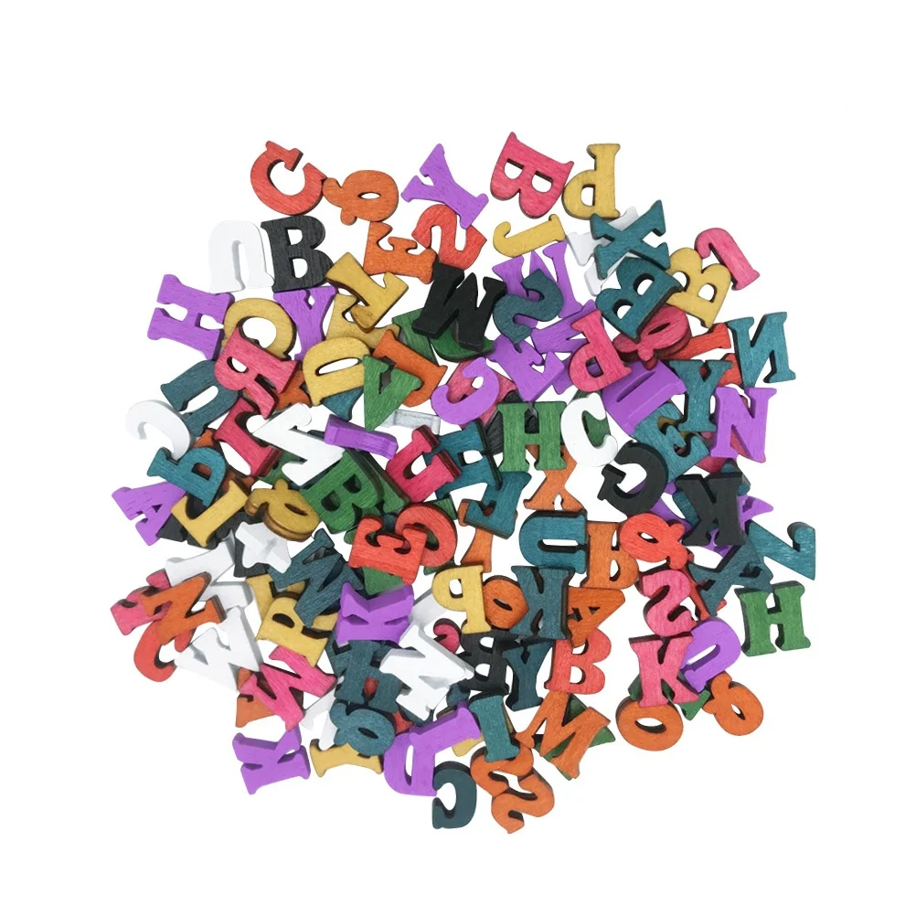 

100 шт. 15 мм, смешанные 26 английских букв, деревянные чипсы, красочные песочные готовые принадлежности для рукоделия, детские образовательные инструменты, декор для вечеринки