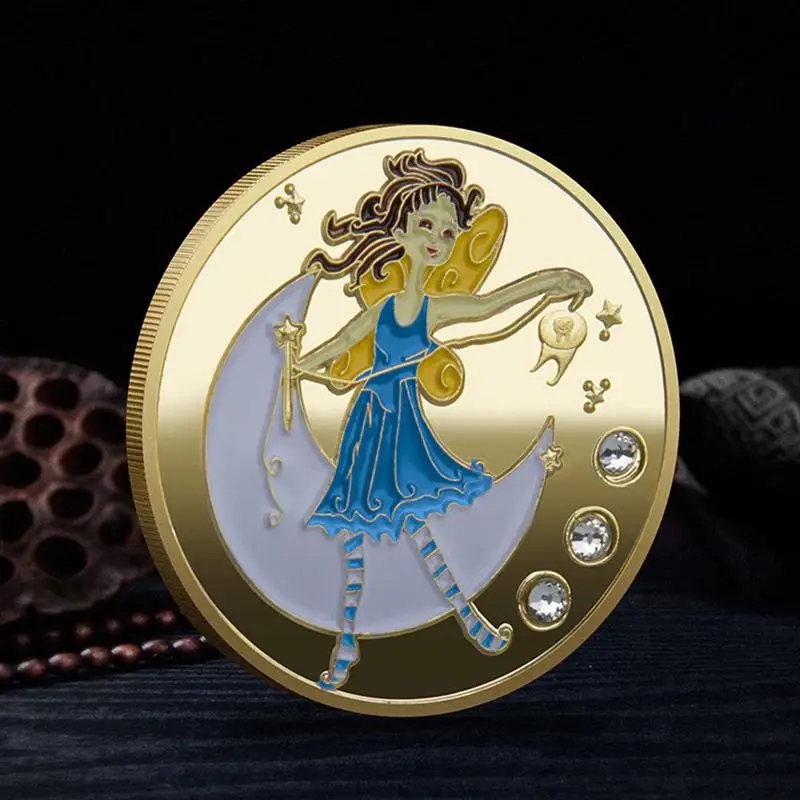 Tooth Fairy Gold Plated Commemorative Coin Creative Kids Tooth Change Gifts Physical Metal Crypto Commemorative Coin Souvenirs