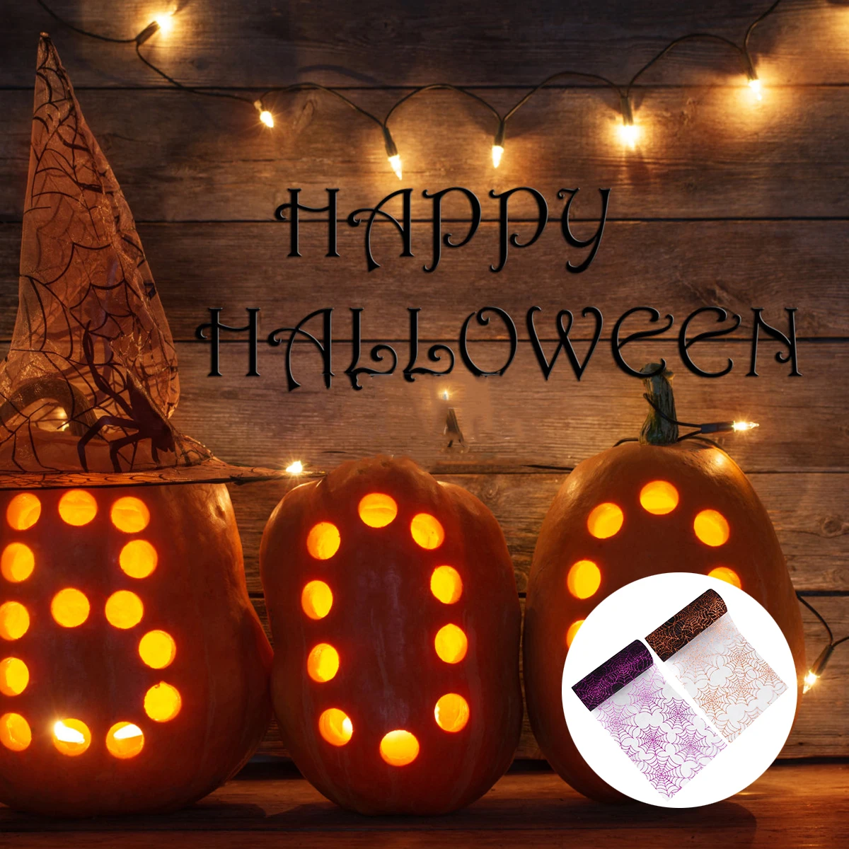 

2 Rolls Black Orange Purple 15CMx10Yards Tulle Ribbon Fabric Gauze Halloween Decor Polyester Table Runner