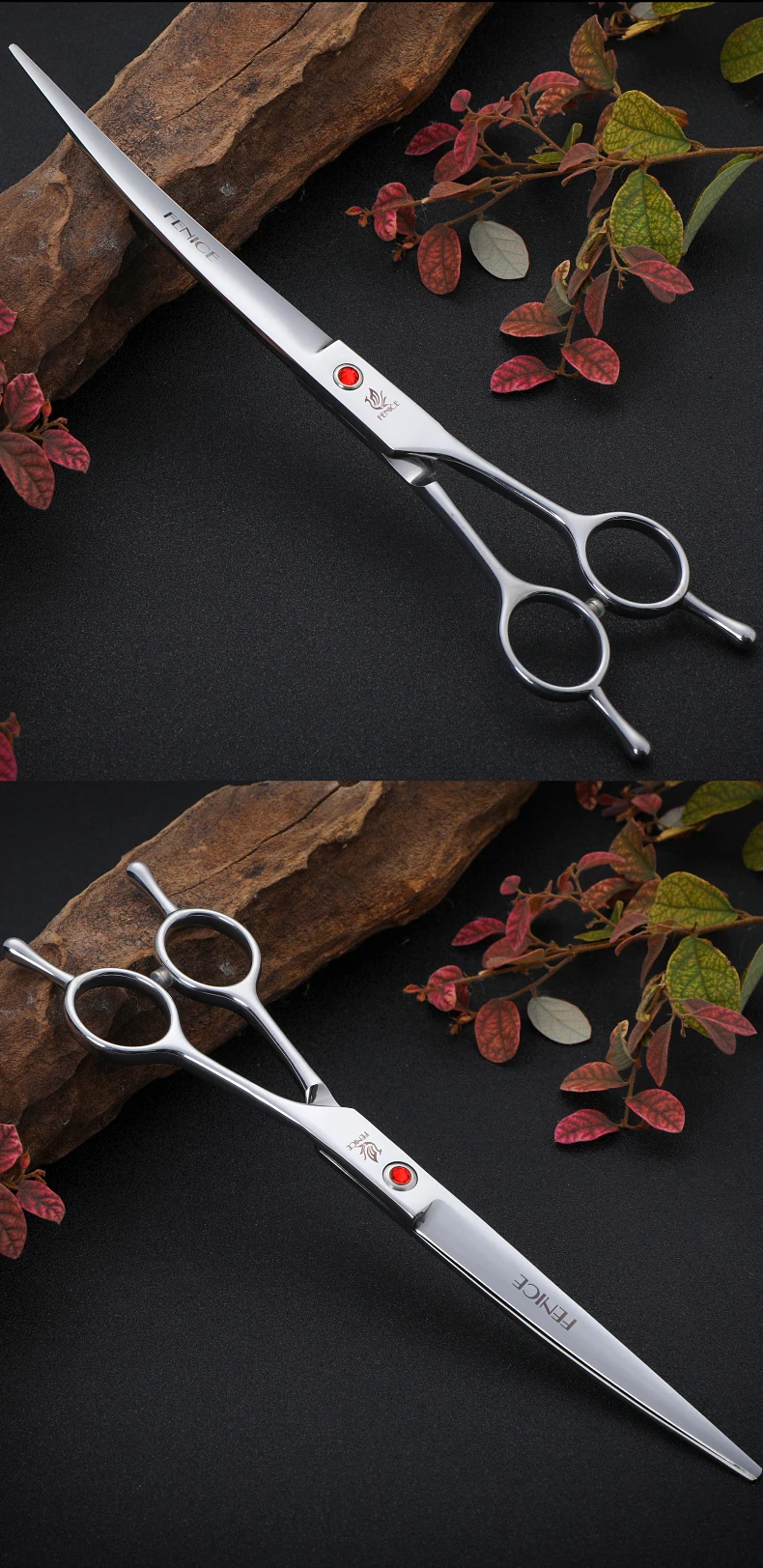 Fenice Edelstahl 7/7,5/8 Zoll gebogene Schere Haustier Hundepflegeschere Haustiere Haarschneideschere WhatsApp tijeras tesoura – Detail 3