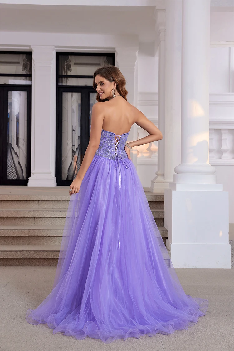 Luxury Sparkly Beaded Evening Dresses Strapless Organza Prom Dresses Graduation Dress Homecoming Dresses Birthday Party Dress