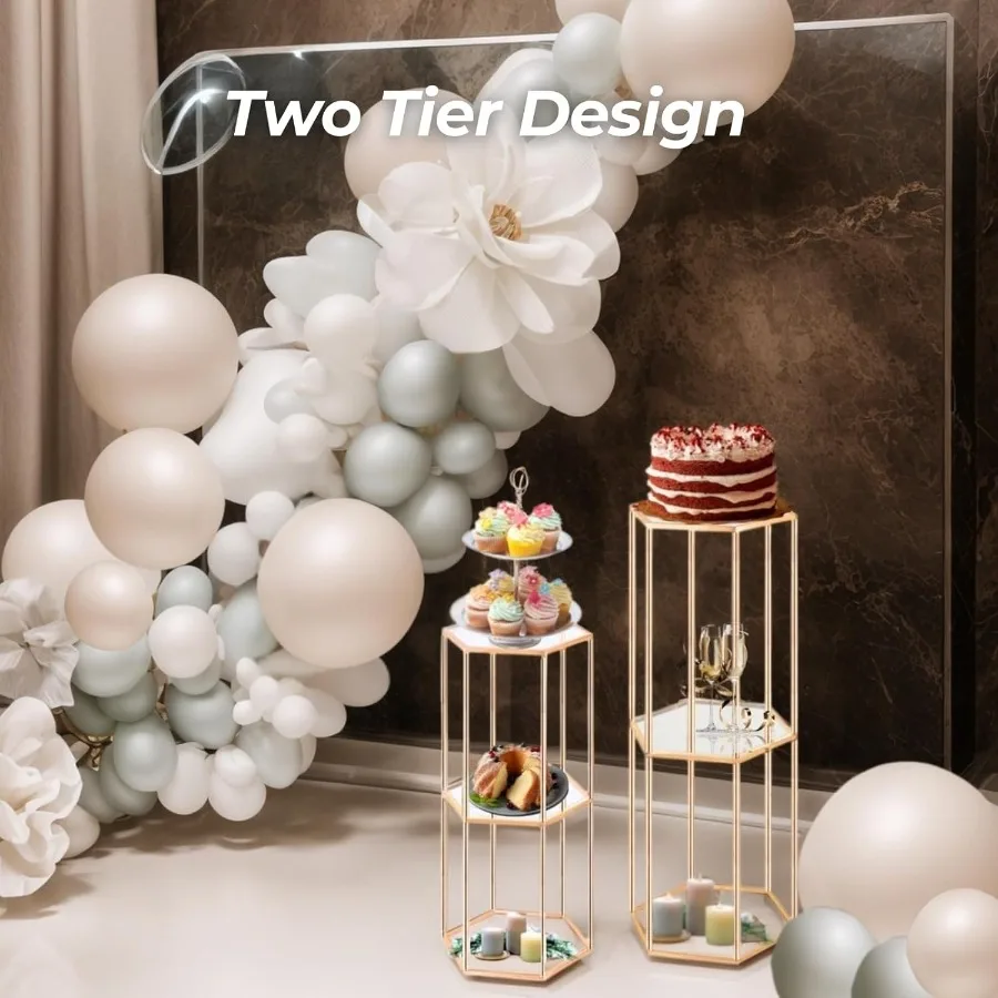 3 قطعة 2 الطبقة مسدس كعكة ذهبية حامل للحزب طويل القامة قاعدة معدنية تقف لعرض الديكور زهرة النبات عيد ميلاد الزفاف B #4