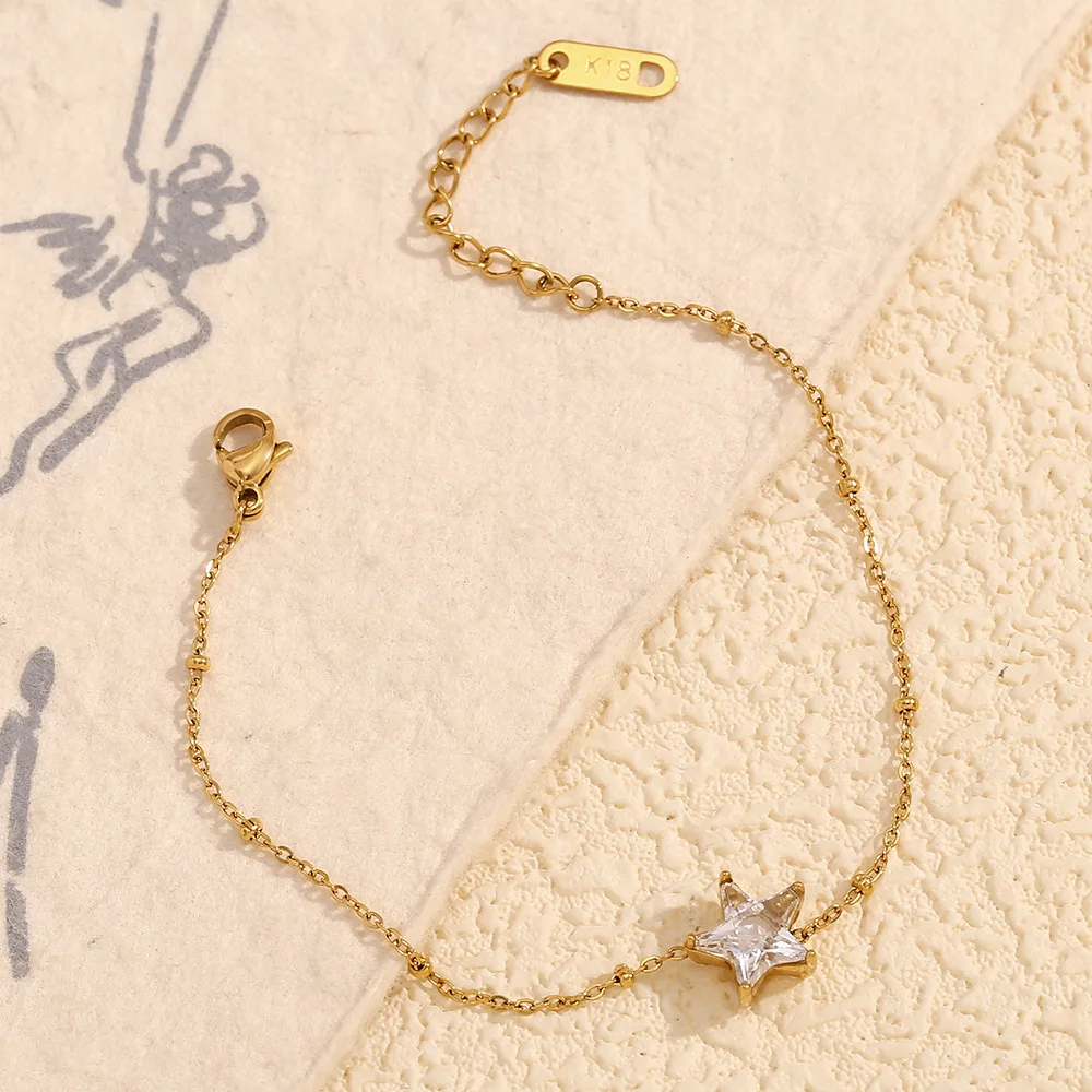 Eenvoudige roestvrijstalen armband ingelegd met zirkoonsterren Roestbestendig Aantrekkelijke klassieke bling chique dunne ketting Sieradencadeau