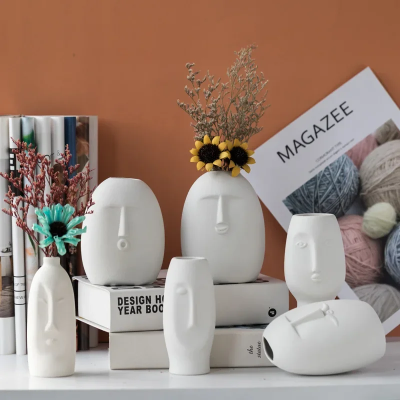 

INS Nordic Decor Деревенский домашний декор в форме лица Керамическая ваза для цветов Украшение дома Современное украшение комнаты для дома