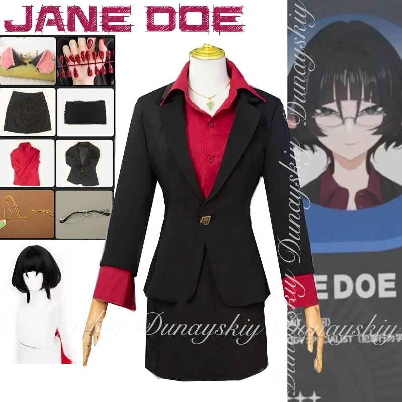 

Zenless Zone Zero Game Jane Doe Cosplay With Black Red Color Criminal Investigation Unit Agent Outfit Cosplay Costume All Of Set