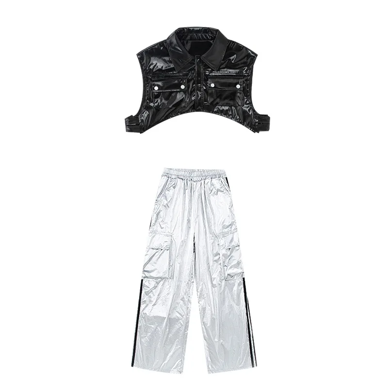 Jungen Hip Hop Leder Motorrad Weste Cargo Hosen Mädchen Weste Street Dance Jogger Kinder Ärmellose Jacke Kind Punk Kostüme