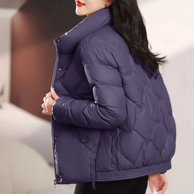 Chaqueta corta acolchada de algodón para mujer, Parka holgada e informal con cuello de pie, prendas de vestir de invierno, novedad de 2024