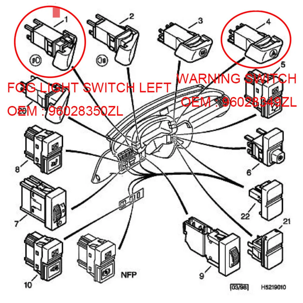 Suitable for Citroen ZX WARNING SWITCH Double flashing signal light FOG LIGHT SWITCH LEFT RIGHT HEATING TAILGATE SWITCH