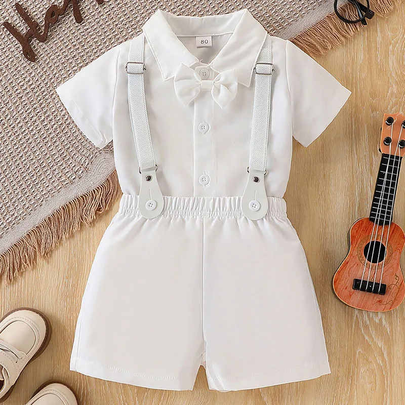 3Piece Summer Boys Outfit Set Korean Fashion Gentleman White Short Sleeve Tops+Shorts Luxury Baby Clothes Newborn Items B311