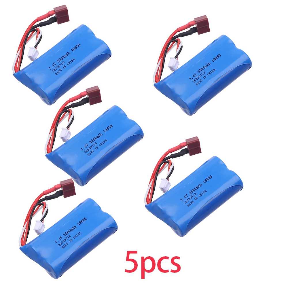 7.4V 3500mah 18650 Battery T Plug  for Wltoys 12428 12401 12402 12403 12404 12423 FY-03 FY01 FY02 Rc toys 2S battery parts 5pcs