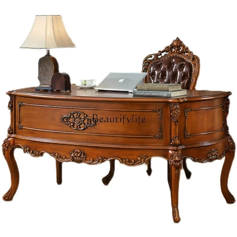 

56American carved desk household curved semicircular computer desk European all solid wood
