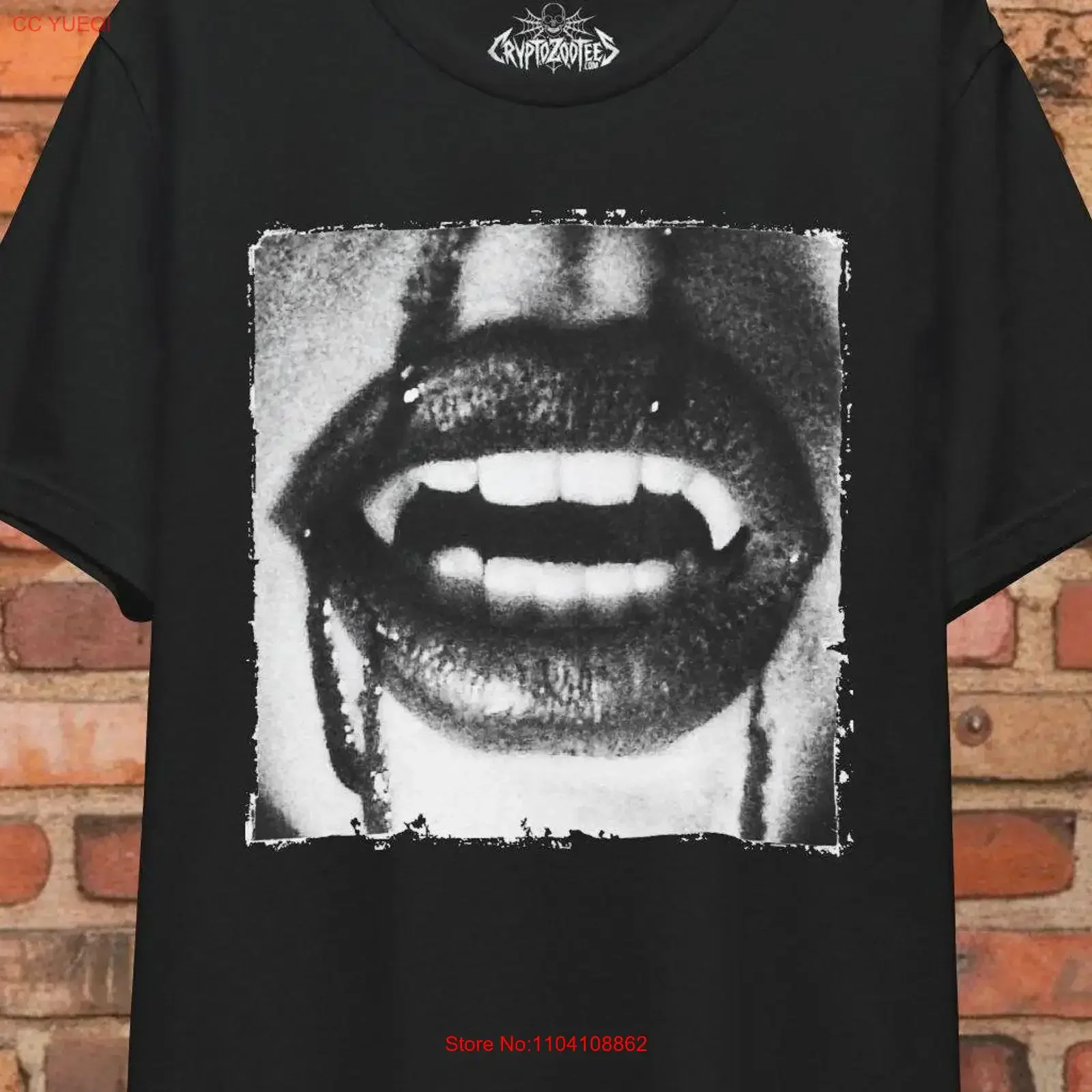 Vampire Fangs T Shirt Black Goth Horror Shirtth Design Dark Aesthetic Clothing for Lovers Goths and Fans vintage Washed