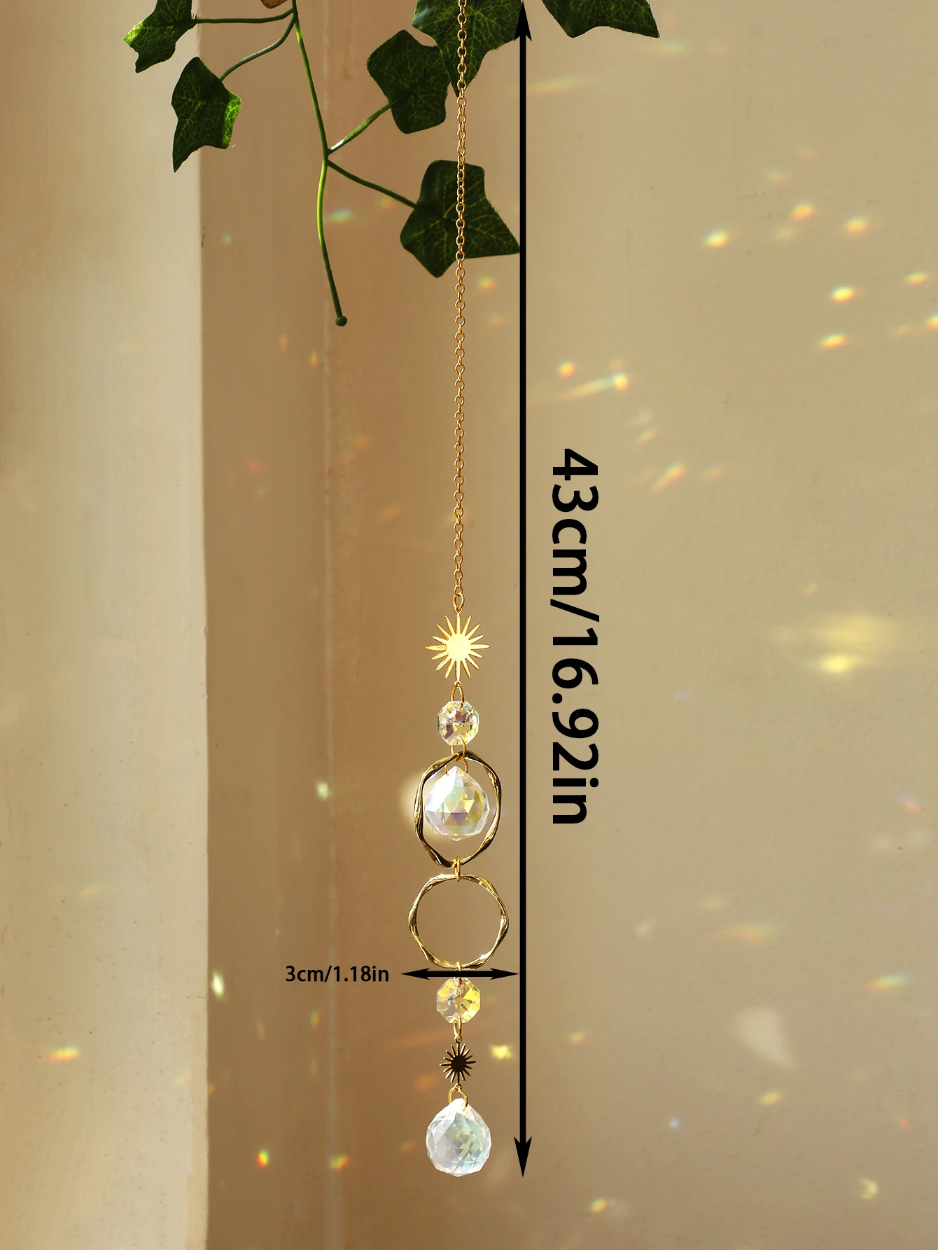 Boho Sun Catcher Hanging Ornaments Handmade Crystal Sun Catchers with Gold Chain for Window Wall or Garden Decor Wind Chimes