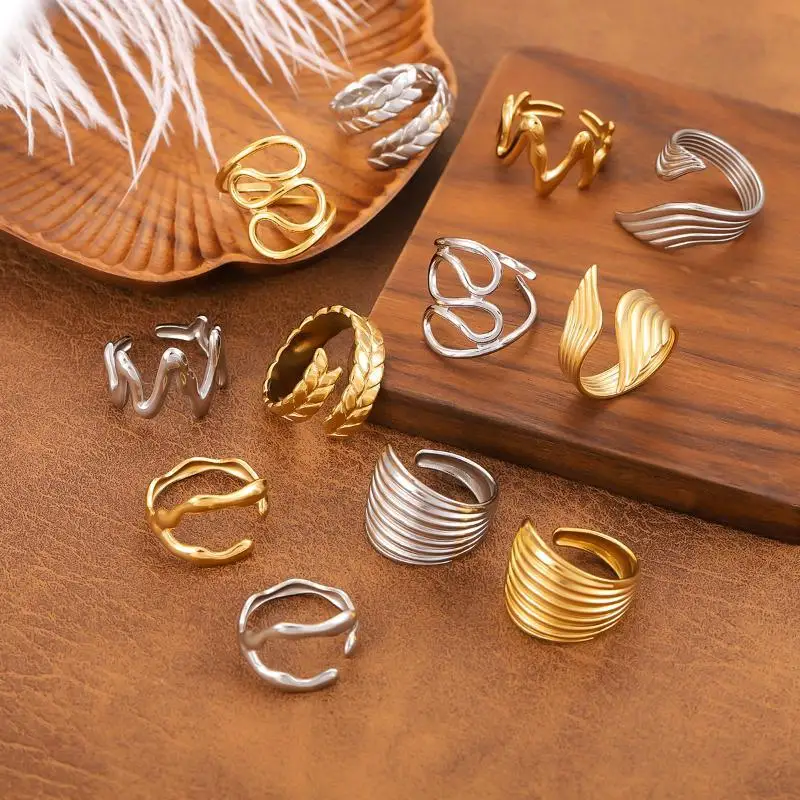 Adjustable Open Stainless Steel Ring Simple Hypoallergenic Statement Jewelry for Women Daily Dating Gift