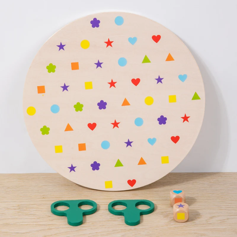 モンテッソーリマッチングゲームボード、色と形の学習パズルおもちゃ、サイコロ付き集中力育成インタラクティブ教育ボードゲーム