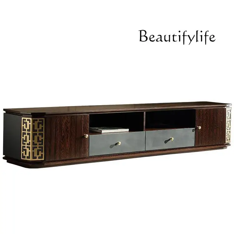 Modern New Chinese Style Light Luxury Ugyen Wood Solid Wood TV Wall Cabinet Small Apartment Living Room Simple Floor Cabinet