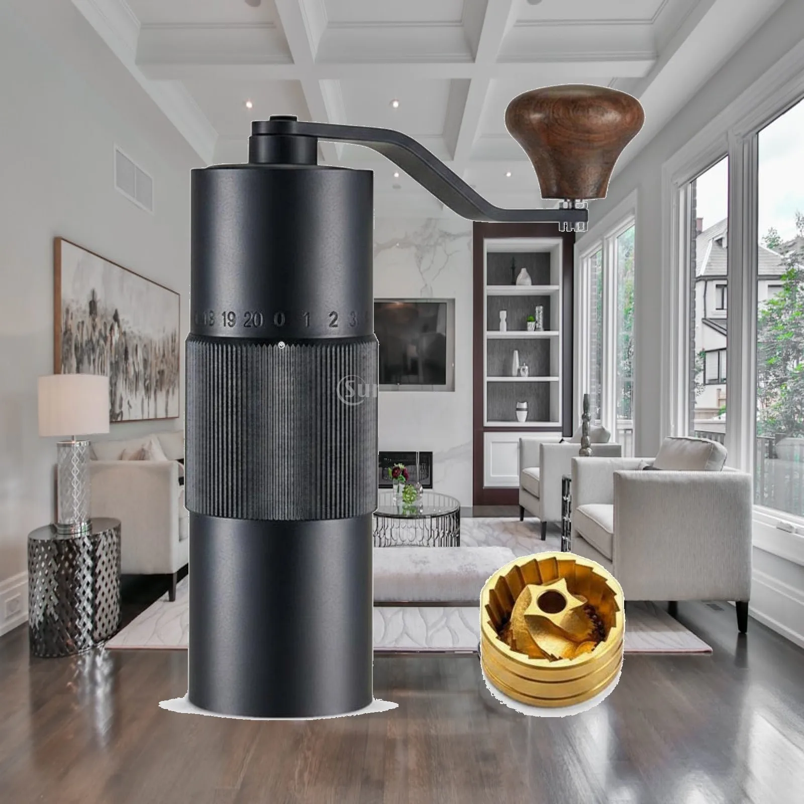 Hand Operated Coffee Grinder with Adjustable External Scale Compact Aluminum Body for Camping Kitchen Use