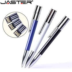 Ballpoint Pen USB Flash Drive 64GB Creative Business Gifts Memory Stick Silver Metal Pen Drive 32GB White Blue Pendrive 16GB 8GB