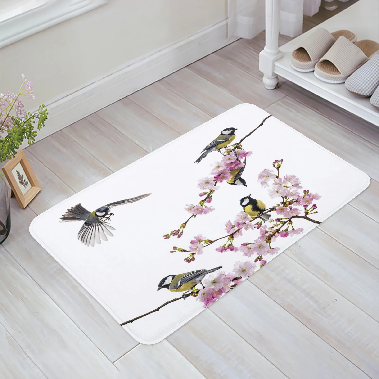 Oriole Peach Blossom Spring Bird Flower Entrance Doormat Kitchen Mat Carpet Living Room Home Hallway Rugs Bathroom Door Mats