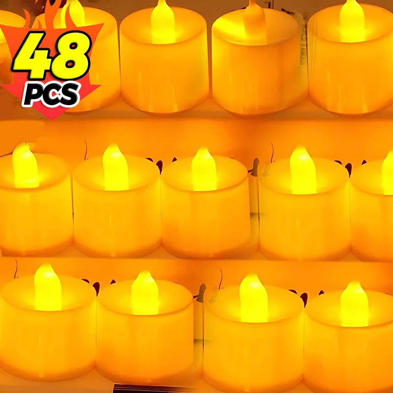 

48/1PCS Colorful LED Candles Flameless Pillar Candles Electronic Battery-Power Tealight Candle Wedding Party Birthday Table Lamp