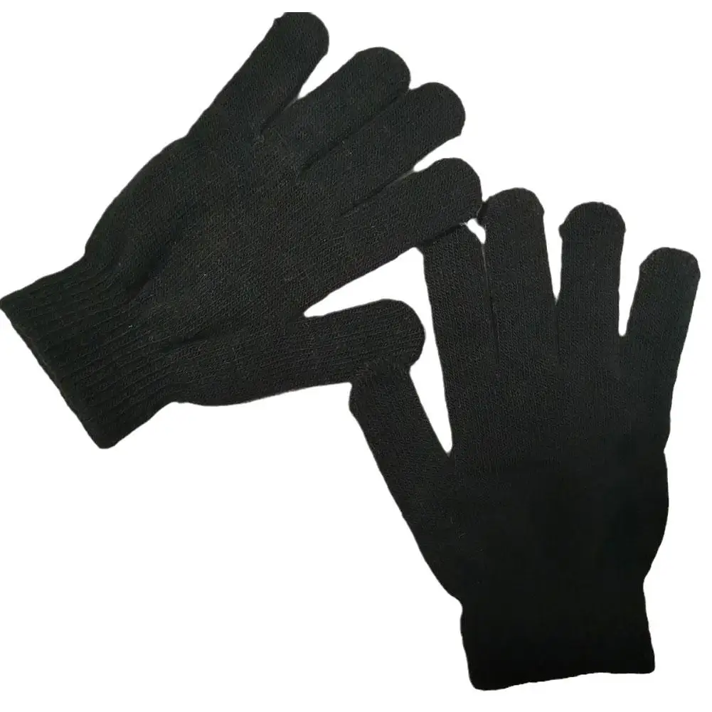 Pure Black Men And Women\'s Cold And Warm Knitted Five Finger Antifreeze Finger Plain Gloves Full Hands R4E5