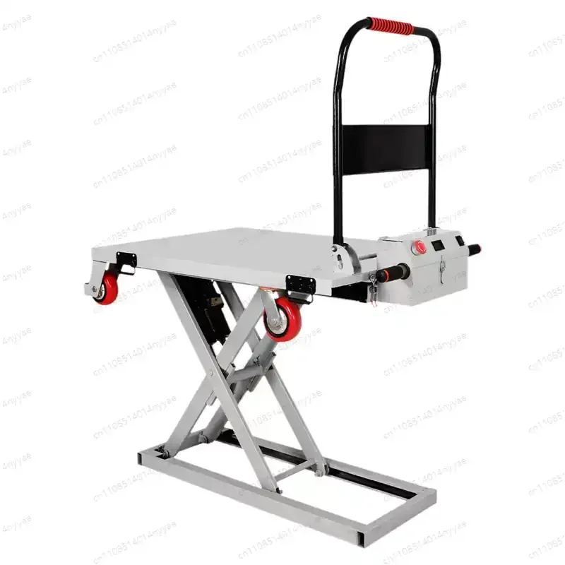 Portable electric hydraulic lift flat trolley scissor type Simrek truck loading and unloading