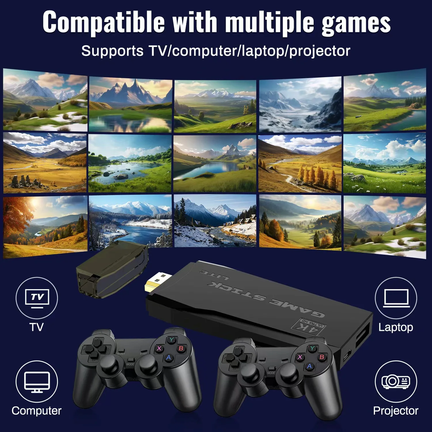 4K TV Game Stick Video Game Console 64G المدمج في 20000+ ألعاب وحدة تحكم لاسلكية غمبد ريترو مشغل ألعاب محمول #3