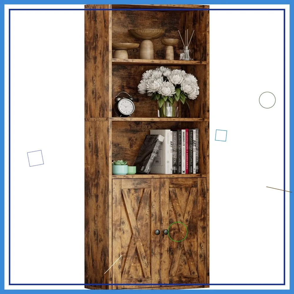 

Industrial 5-Shelf Bookcase with Doors, 11.8" Depth Floor Standing Storage Shelf for Home Office Living Room