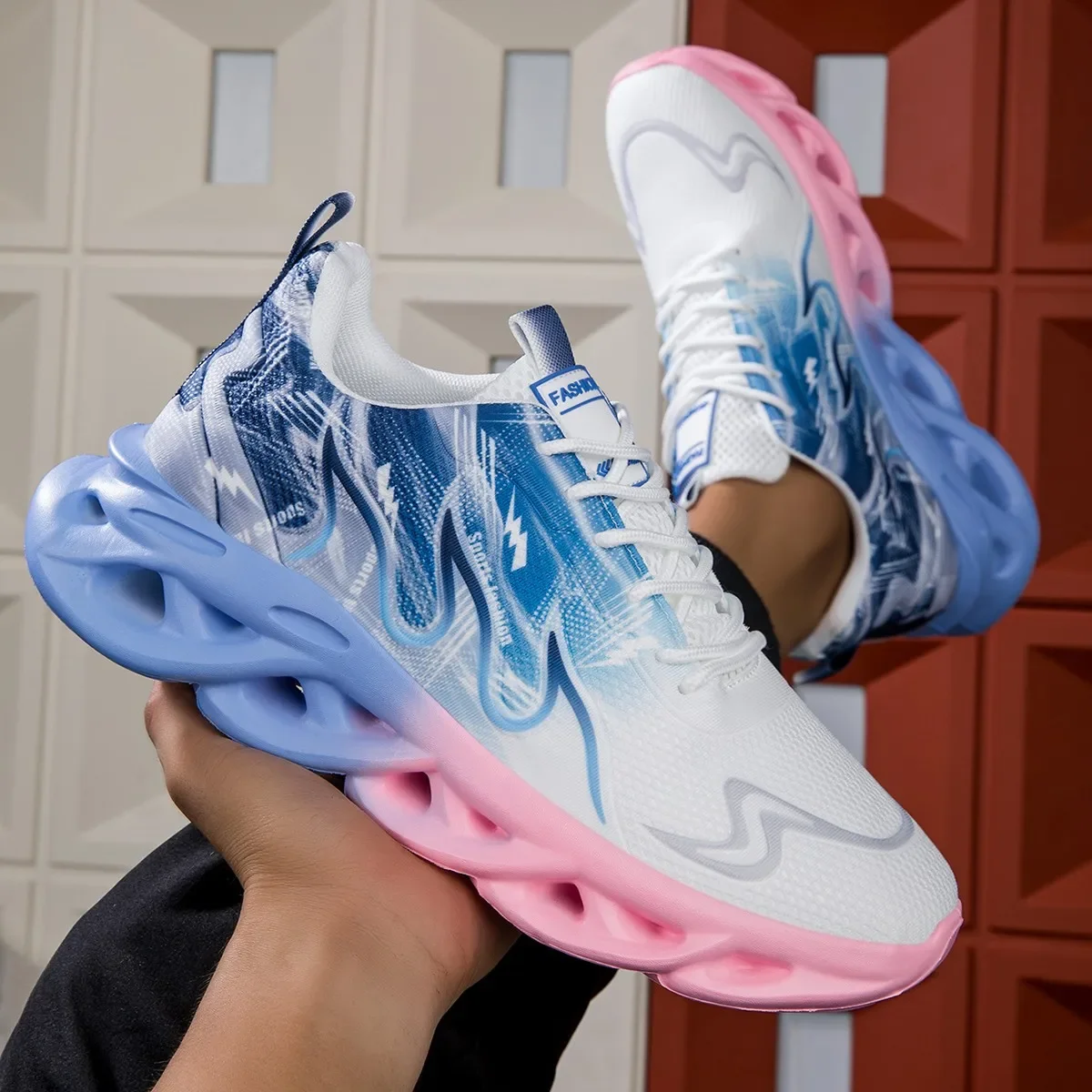 Par de zapatillas para correr para hombre y mujer, zapatillas de tenis suaves y planas, transpirables, de malla ligera, con cordones, para verano