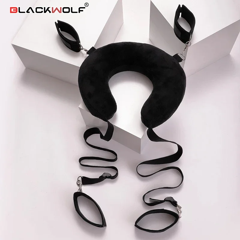 BLACKWOLF BDSM Bondage Set Sex Toys Restraint Soft Pillow Collar Handcuffs Leg Cuffs SM Gear for Women Couple Slave Sex Games