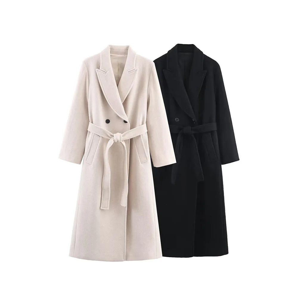 

Осенне-зимняя новая женская модная смесь с поясом, длинное пальто, куртка