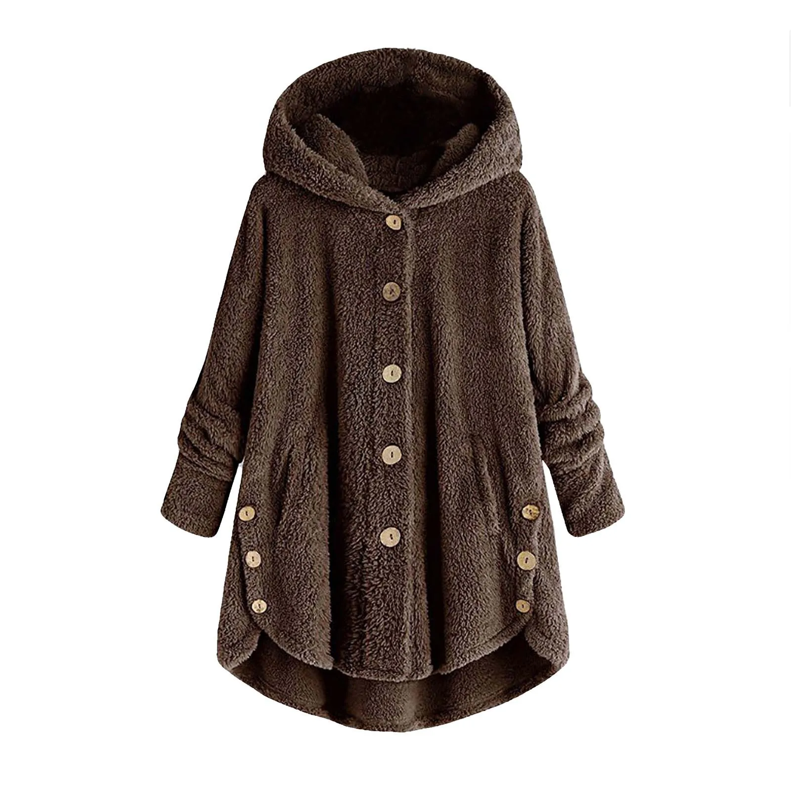 Plus Cardigan Size Women Wool Coat Jacket Hooded Button Winter Tops Loose Plush Women\'s Coat Fall Clothes for Women Sweater