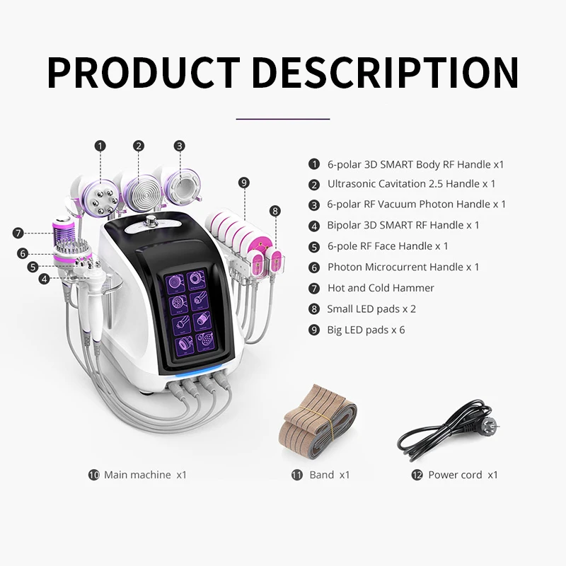 Máquina de cavitação 9 em 1, 40k, emagrecimento a vácuo, perda de peso corporal, martelo frio, pdt, led, cuidados com a pele do rosto, equipamento de beleza