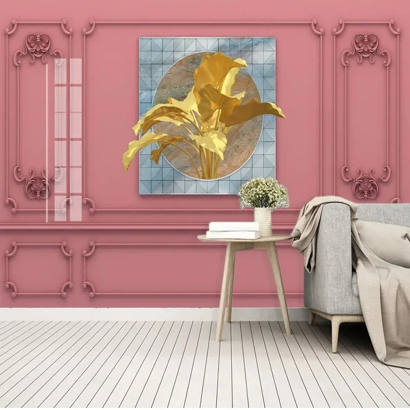 

Custom 3D Modern Minimalist Geometric Golden Leaf Ins Daughter Room Background Wall Wallpaper Papel De Parede Tapety Fresco