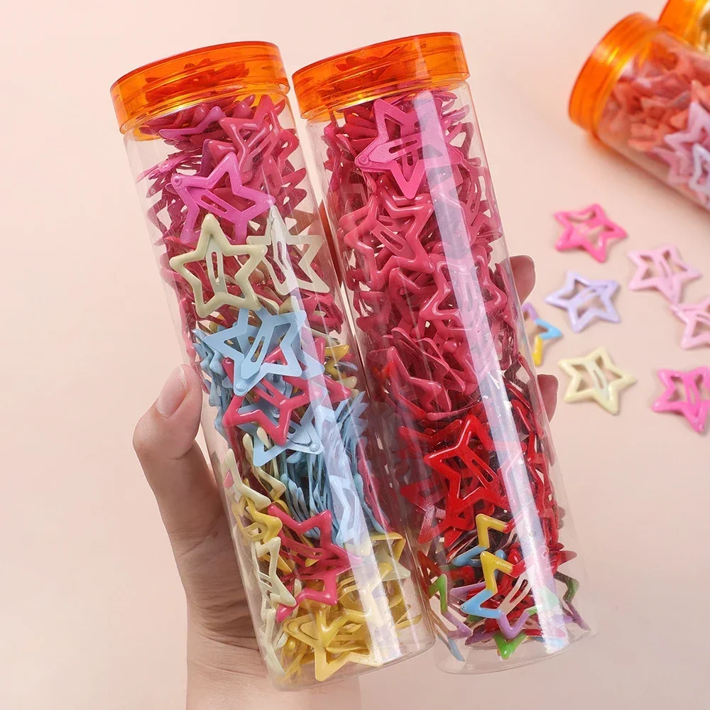 50 Pcs/set Children Cute Colors Geometric Stars Heart Ornament Hair Clips Girls Lovely Sweet Hairpins Kid  Hair Accessories