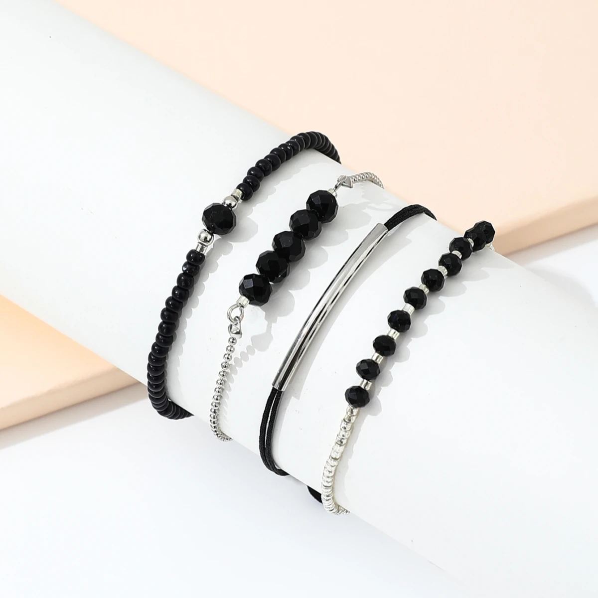 4Pcs/Set Fashion Black Glass Stone Bracelets For Women Boho Handmade Jewelry Accessories