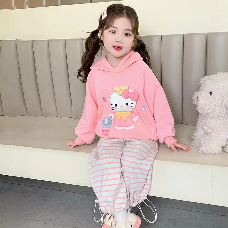 

Sanrio Hello Kitty, пуловер, штаны, комплект из 2 предметов, осенняя толстовка с капюшоном для девочек, спортивная одежда, детская модная повседневная одежда с героями мультфильмов в стиле каваи, аниме