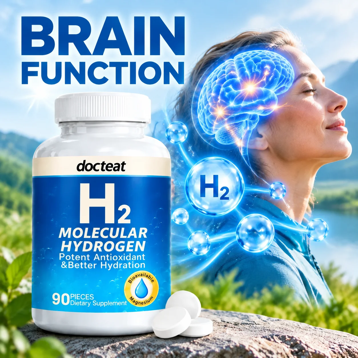 H2 Molecular Hydrogen Tablets,Brain Function,Muscle Strengt, Antioxidant Hydration,Daily Energy,Magnesium Tartaric Acid,90 Pcs