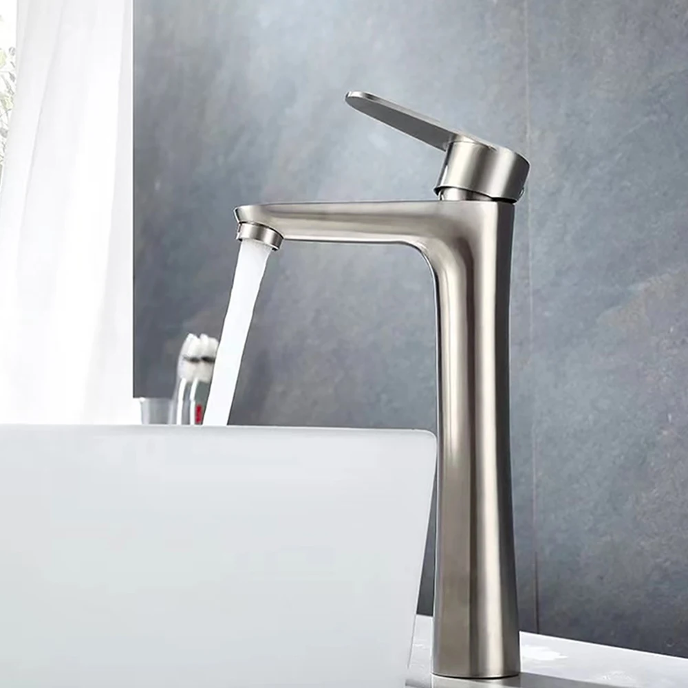 SKOWLL Bathroom Faucet Single Handle Vessel Sink Faucet Deck Mount Vanity Faucet Single Hole Mixer Tap, Brushed Nickel