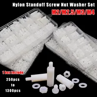 1 caja M2 M2.5 M3 M4 plástico blanco Nylon aislado hexagonal espaciador de Pilar columna tornillo tuerca arandelas surtido Kit Set