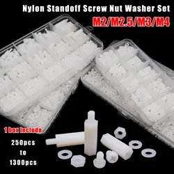 1 Box M2 M2.5 M3 M4 White Plastic Nylon Insulated Hex Standoff Hexagon Pillar Spacer Column Screw Nut Washer Assortment Kit Set