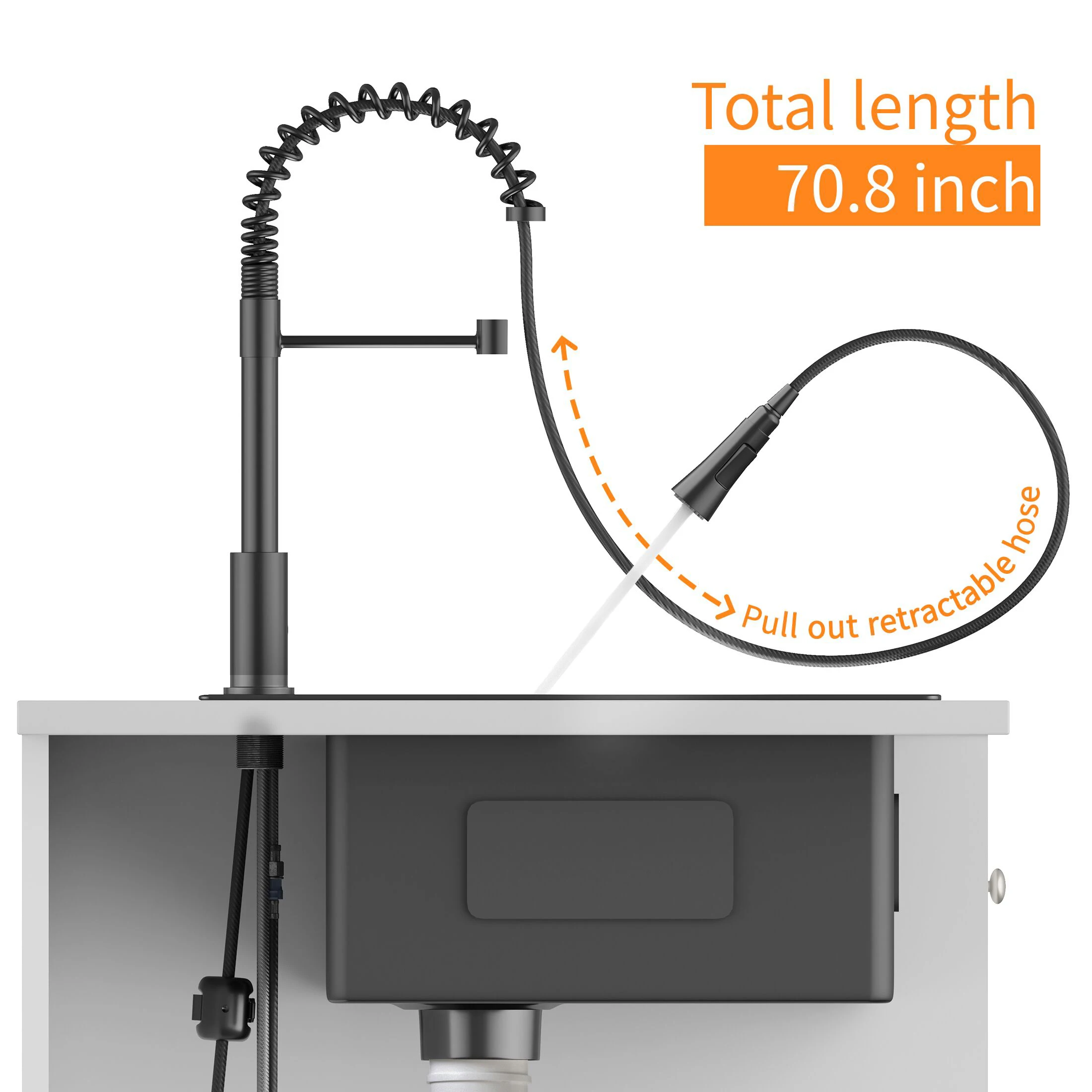 Imagem -02 - Torneira de Cozinha com Pulverizador Torneira Pia Preta Única Alça um Buraco Aço Inoxidável Moderno Pia de Bar Comercial Gunmetal