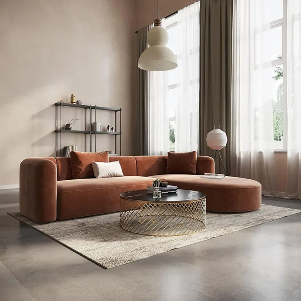 Contemporary Modular Corner Velvet Fabric Living Room Sofa Set