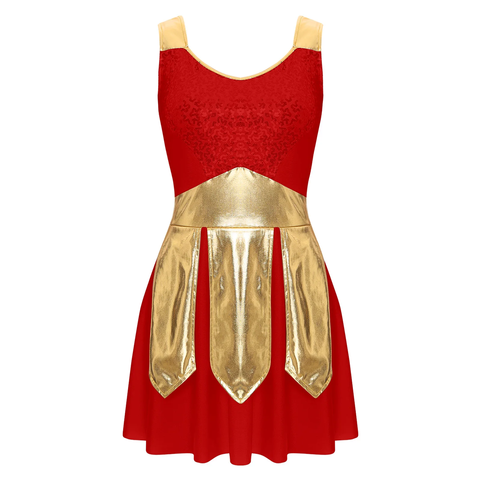 女性スパークルスパンコール古代ギリシャロールプレイドレスギリシャ戦士コスプレ衣装ノースリーブハロウィンドレスアップパーティー衣装