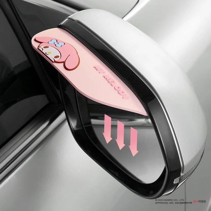 Sanrio Hello Kitty Rearview Mirror Rain Shield Safe Driving Cartoon Kuromi Melody Cinnamoroll Car Accessories Sunshade Rainproof