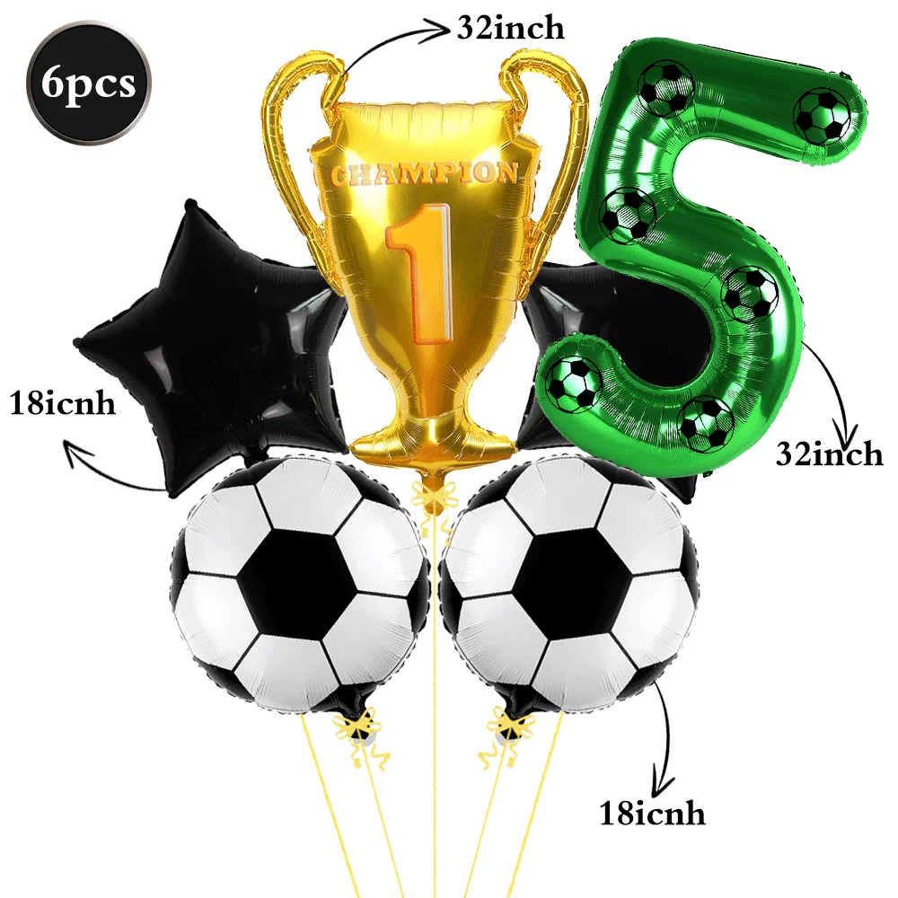 Soccer Balloons Gold Championship Trophy Balloon 32 Inch Green Foil DIY Number Balloons Kids Birthday Football Party Decorations - Image 3