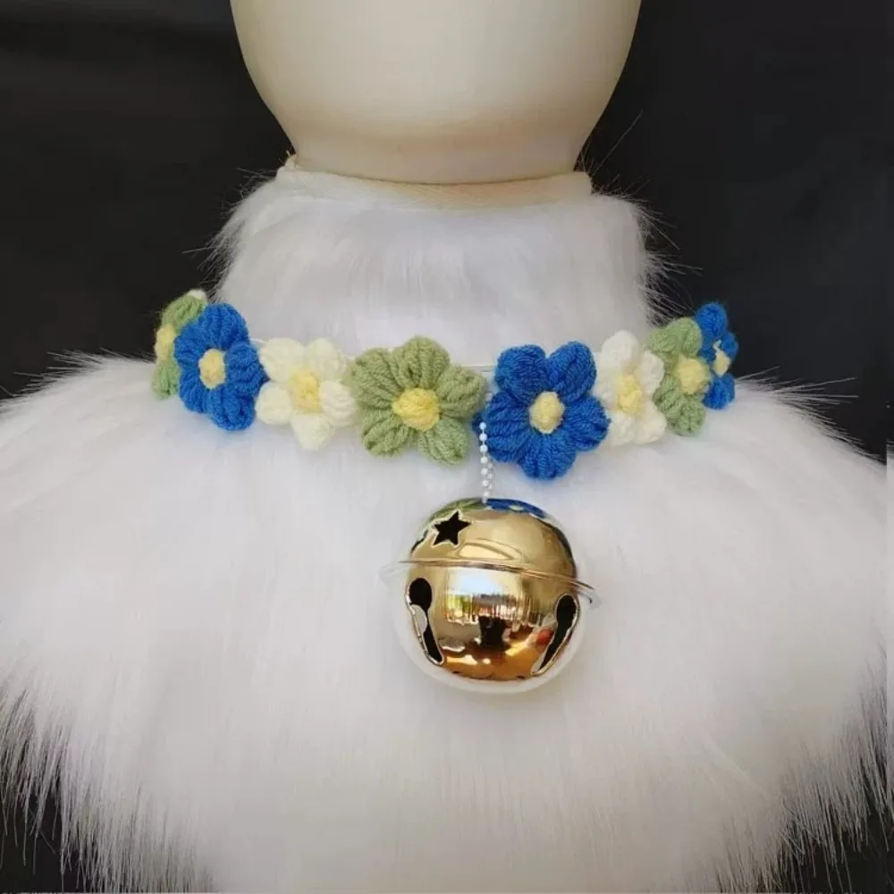 COS Fursuit Collar Leash with Flower Embellishment Bell Adjustable Cosplay Accessory for Furry Anime 6.5cm