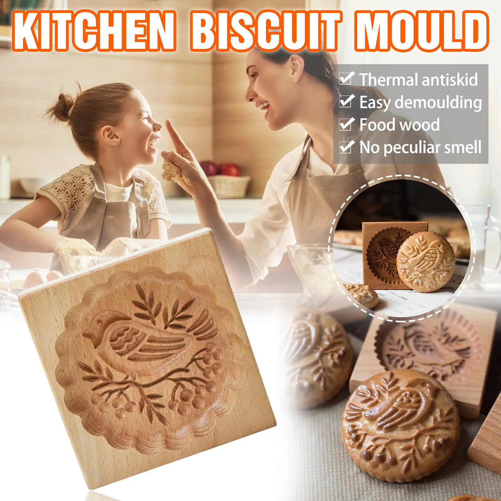 DIY Wooden Shortbread Baking Molds 3D Gingerbread Cookie Moulds Press Embossing Kitchen Party Cutter Bakery Gadgets Stamps