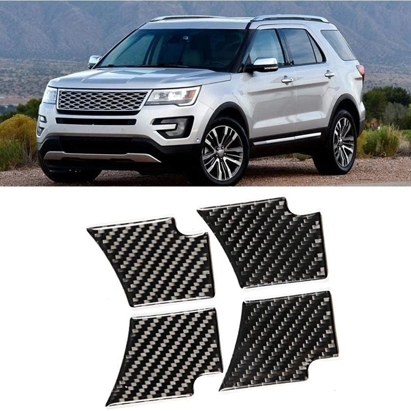 4Pcs Car Real Carbon Fiber Car Inner Door Bowl Moulding Decoration Trim Fit For Ford Explorer 2013-2019